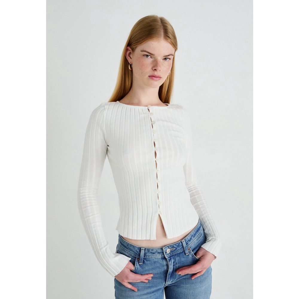 Free People Tilly Long Sleeve Cardi Blouse Top Knit Ribbed Button Down Size XS